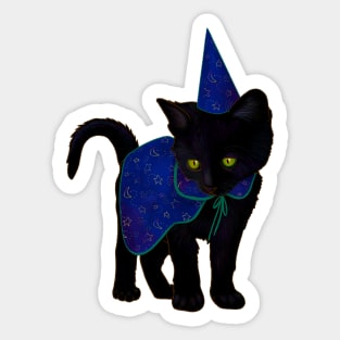 Halloween Black Kitten Dressed In Wizard Costume Sticker
